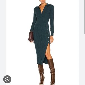 NWT Self Portrait Dark Green Ribbed Cashmere Midi Dress
